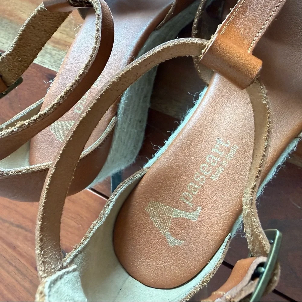 Elegant Brown Leather Espadrille Wedges